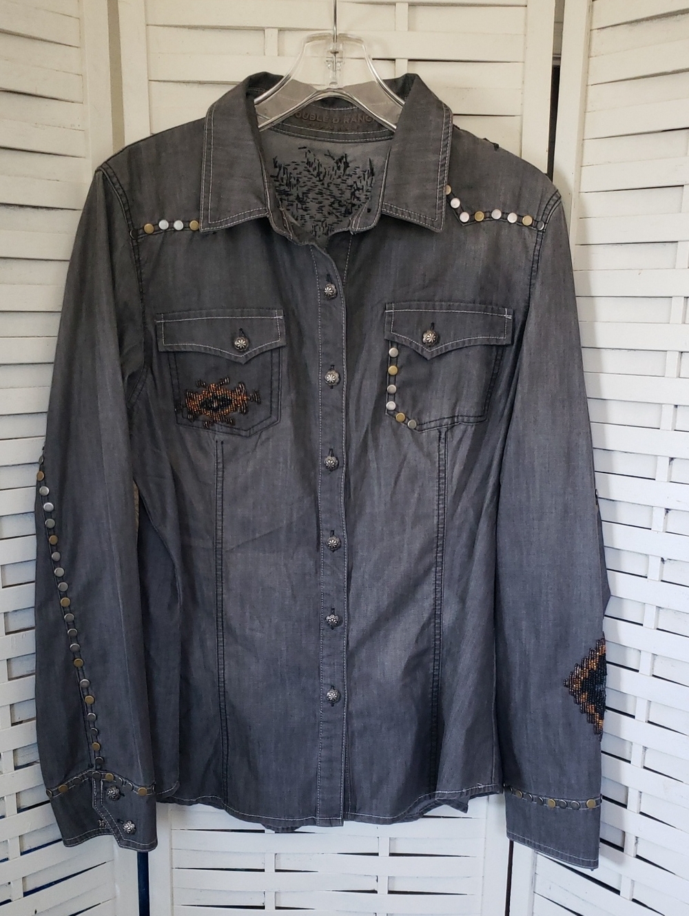 Double D Ranch Women's Embellished Grey Western Shirt Jacket XL
